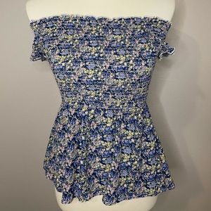 Blue off the shoulder floral print top